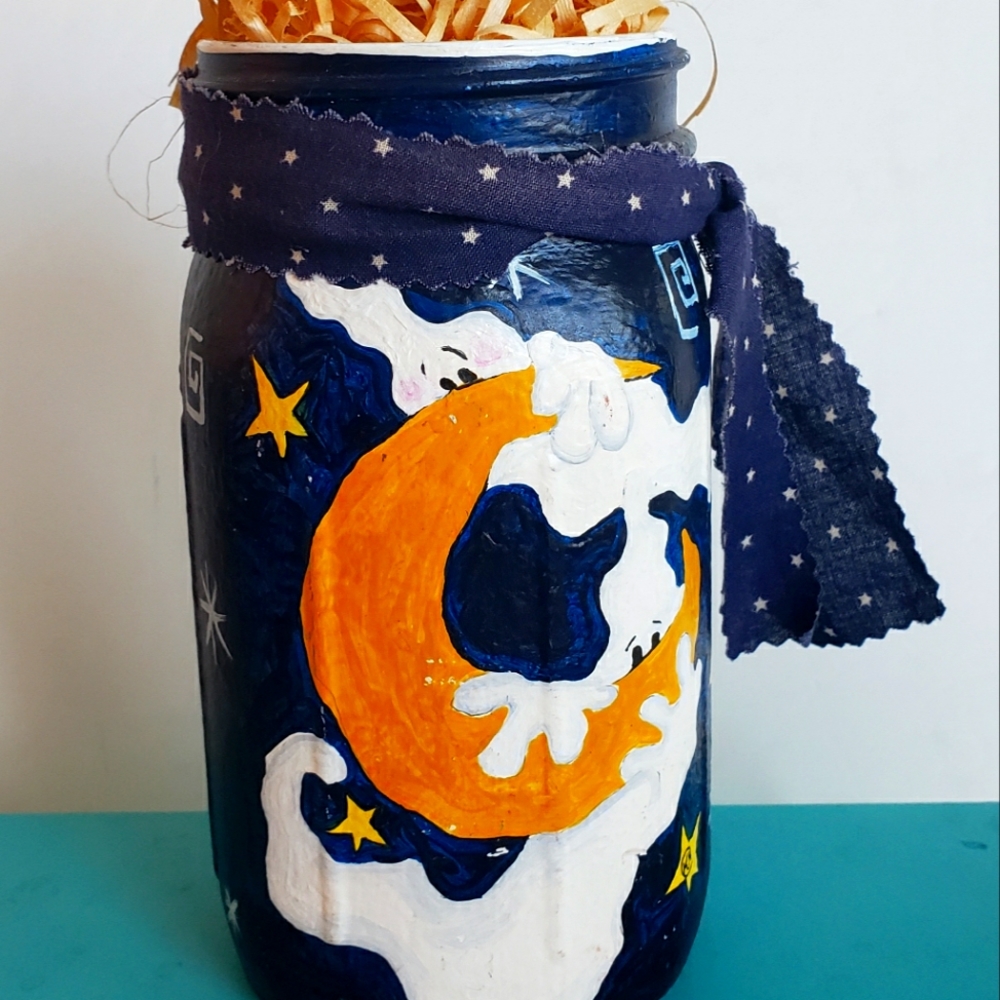 Hand Painted Halloween Ghost Jar